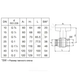 Кран шаровой латунь никель Optibal Ду 32 Ру16 ВР/НР полнопроходной с Т-рукояткой удлиненная ручка Oventrop 1077310