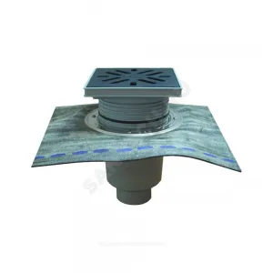 Трап регулируемый с "сухим" затвором Дн 110 с чугунной решёткой 226х226мм с полимербитумным полотном и подрамником из ПП вертикальный выпуск серия PERFEKT HL HL616H/1