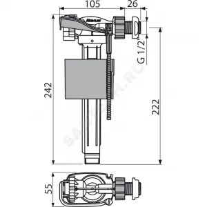 Арматура для пластикового бачка наливная 1/2" боковое подключение Alca Plast A150P-1/2" Арматура для пластикового бачка наливная 1/2" боковое подключение Alca Plast A150P-1/2"