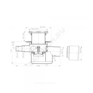 Трап для подвалов и тех.помещений регулируемый Дн 75/110 с чугунной решёткой 137х137мм с 3-мя входами и обратным клапаном горизонтальный выпуск HL HL70G