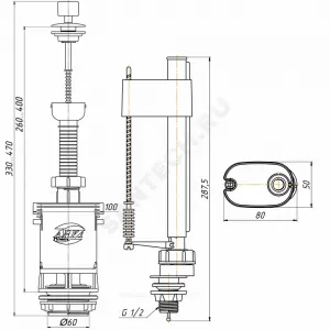 Арматура для бачка сливная/наливная Эконом 1/2" нижнее подключение шток белый 1/реж АНИ Пласт WC4550