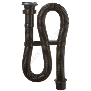 Сифон для умывальника гофрированный 1 1/2"x40 с переходником L=1500мм черный выпуск с нержавеющей решёткой D=70мм Орио АС-30122