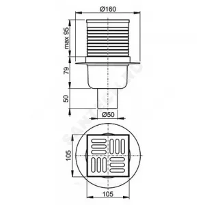 Трап регулируемый с гидрозатвором Дн 50 нержавеющая сталь 105х105мм вертикальный выпуск Alca Plast APV2