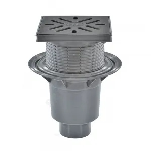 Трап регулируемый с "сухим" затвором Дн 110 с чугунной решёткой 226х226мм с подрамником из ПП вертикальный выпуск серия PERFEKT HL HL616/1