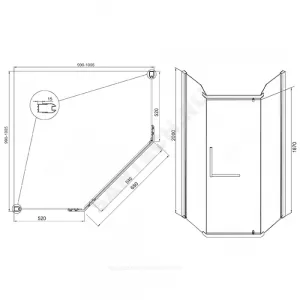 Ограждение душевое Arena Pentagon 1000х1000х2000 мм без поддона пятиугольная прозрачное стекло Мирсант УТ000058035