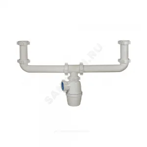 Сифон для кухонной мойки с двумя чашами бутылочный 1 1/2"x40 без выпуска Орио А-40090