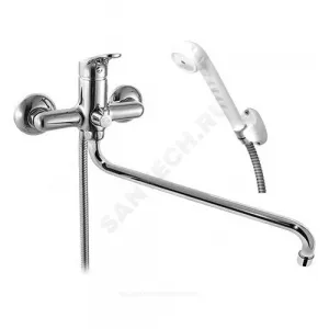Смеситель для ванны с душем одноручный круглый излив, душевой шланг н/ж сталь, белая пластиковая лейка и кронштейн Стройка ЦС-СМ 300-3 D35 М-42 Центр Сантехники (Подольск) СТ300001.10