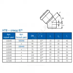 Отвод PP-H серая HT HTB Дн 90х87гр б/нап в/к Ostendorf 114140