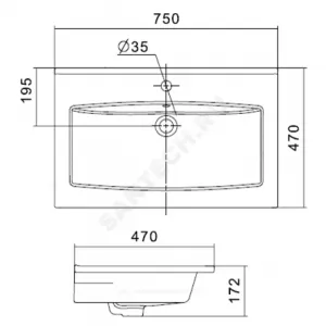 Умывальник мебельный Элина 75 1 отверстие под смеситель по центру Santek 1.WH50.1.619 Умывальник мебельный Элина 75 1 отверстие под смеситель по центру Santek 1.WH50.1.619