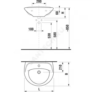 Умывальник подвесной Lyra 55 1 отверстие под смеситель по центру белый Jika 8.1427.1.000.104.9