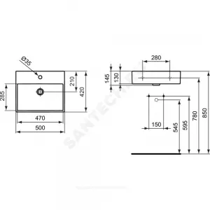 Умывальник подвесной STRADA 50 1 отверстие под смеситель по центру Ideal Standard K077701 Умывальник подвесной STRADA 50 1 отверстие под смеситель по центру Ideal Standard K077701