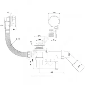 Слив-перелив для ванны регулируемый полуавтоматический (тросик) 1 1/2"x40 с переходной трубкой 45гр 40/50 слив клапан, пробка D=46мм АНИ Пласт EM321