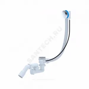 Слив-перелив для ванны регулируемый полуавтоматический (тросик) 1 1/2"x40 с переходной трубкой 45гр 40/50 слив клапан, пробка D=46мм АНИ Пласт EM321