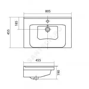 Умывальник мебельный Миранда 80 1 отверстие под смеситель по центру Santek 1.WH30.2.251