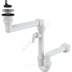 Сифон для кухонной мойки трубный 1 1/2"x40 с прямой трубкой 40 с отводом (штуцером) выпуск с нержавеющей решёткой D=70мм Alca Plast A870P-DN40