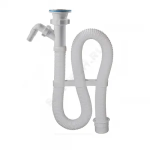 Сифон для умывальника гофрированный 1 1/2"x40 с переходником L=1000мм с отводом (штуцером) выпуск с нержавеющей решёткой D=70мм Орио АС-30115