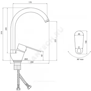 Смеситель для кухонной мойки ручка сбоку одноручный Коттедж Л-Серия Славен СЛ-ОД-Л22