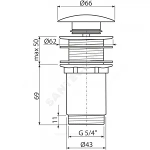 Клапан донный для умывальника латунь 1 1/4" хром слив "клик-клак", белая пробка D=66мм Alca Plast A395B