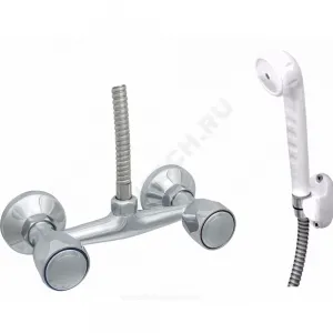 Смеситель для душа двуручный душевой шланг н/ж сталь, белая пластиковая лейка и кронштейн Стандарт ЦС-СМ 293/3-3 М_Кватра Центр Сантехники (Подольск) СМ508408.12