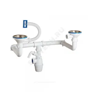 Сифон для кухонной мойки бутылочный с гибким переливом 3 1/2"x40 со смещенным сливом, с отводом (штуцером) выпуск с нержавеющей решёткой D=114мм Орио К-43592