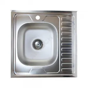 Мойка левосторонняя накладная 600х600х160мм сталь нержавеющая AISI 430 без сифона выпуск 1 1/2" Владикс L-403