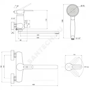 Смеситель для ванны с душем одноручный Город Т-серия Славен СЛ-ОД-Т31