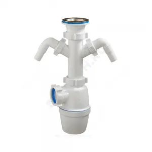 Сифон для кухонной мойки бутылочный 1 1/2"x40 с 2-мя отводами (штуцерами) выпуск с нержавеющей решёткой D=70мм Орио А-4006