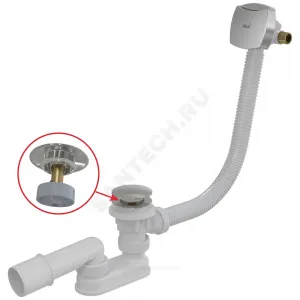 Слив-перелив для ванны плоский автоматический 1 1/2"x40 с переходной трубкой 10гр 40/50 слив клапан "клик-клак", пробка D=70мм Alca Plast A508CKM