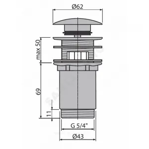 Клапан донный для умывальника латунь 1 1/4" с переливом, хром слив "клик-клак", белая пробка D=62мм Alca Plast A392B Клапан донный для умывальника латунь 1 1/4" с переливом, хром слив "клик-клак", белая пробка D=62мм Alca Plast A392B
