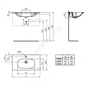 Умывальник подвесной TESI Vanity 102,5 1 отверстие под смеситель по центру Ideal Standard T350801 Умывальник подвесной TESI Vanity 102,5 1 отверстие под смеситель по центру Ideal Standard T350801