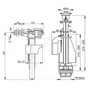 Арматура для бачка сливная/наливная 1/2" боковое подключение кнопка хром 2/реж Alca Plast SA08AK 1/2" CHROM Арматура для бачка сливная/наливная 1/2" боковое подключение кнопка хром 2/реж Alca Plast SA08AK 1/2" CHROM