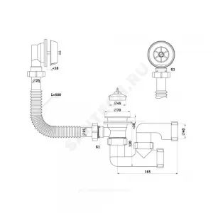 Слив-перелив для ванны регулируемый с пробкой 1 1/2"x40 выпуск с пластиковой решёткой D=70мм Варяг АНИ Пласт C6250
