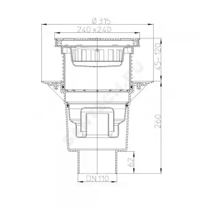 Трап регулируемый с гидрозатвором Дн 110 с нержавеющей решёткой 226х226мм с подрамником из ПП вертикальный выпуск серия PERFEKT HL HL616SW/1