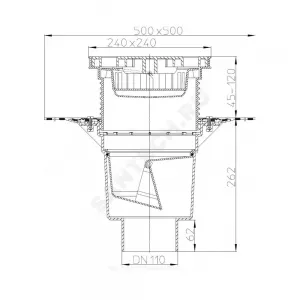 Трап регулируемый с "сухим" затвором Дн 110 с пластиковой решёткой 226х226мм с полимербитумным полотном и подрамником из ПП вертикальный выпуск серия PERFEKT HL HL616HL/1