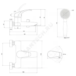 Смеситель для ванны с душем одноручный Город К-серия Славен СЛ-ОД-К30