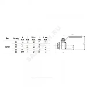 Кран шаровой медь R258D Дн 15 Ру42 под пайку рычаг Giacomini R258Y002