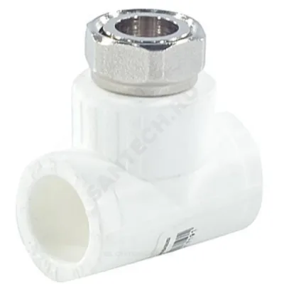 Тройник PP-R комбинированный белый с накидной гайкой Дн 20х3/4" RTP (РосТурПласт) 14270