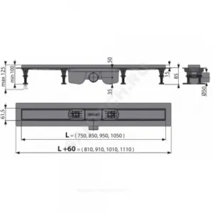 Лоток душевой с гидрозатвором Дн 50 1050х60мм без решетки горизонтальный выпуск Alca Plast APZ12-1050
