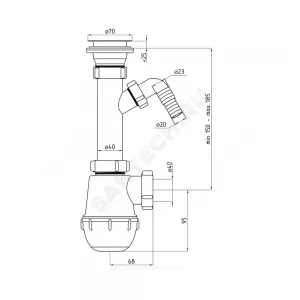 Сифон для кухонной мойки бутылочный 1 1/2"x40 с отводом (штуцером) выпуск с нержавеющей решёткой D=70мм Ани Грот АНИ Пласт A1000