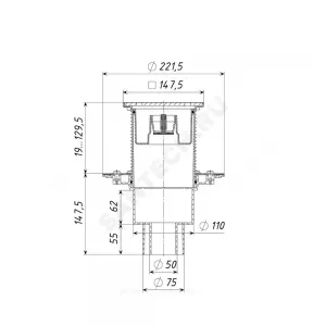 Трап регулируемый с механическим "сухим" затвором Дн 50/75/110 с чугунной решёткой 150х150мм вертикальный выпуск Татполимер ТП-310.1PMs