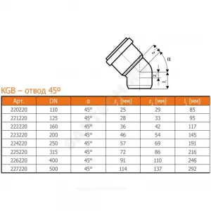 Отвод НПВХ коричневый Дн 400х45гр б/нап в/к KGB Ostendorf 226220