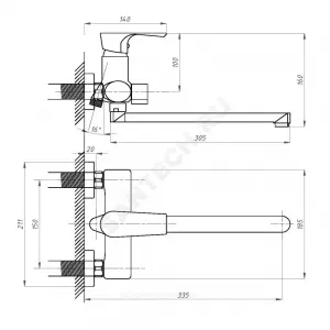 Смеситель для ванны с душем одноручный ЭЛИТ Профсан PSM-100-2-ST