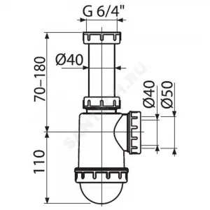 Сифон для кухонной мойки бутылочный 1 1/2"x40/50 без выпуска Alca Plast A443-DN50/40