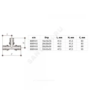 Тройник МП латунь никель пресс Дн 16 ГОСТ 32415-2013 8009 Aquasfera 8009-01