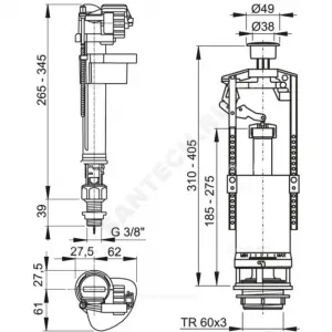 Арматура для бачка сливная/наливная 3/8" нижнее подключение кнопка хром старт-стоп Alca Plast SA2000SK 3/8" CHROM