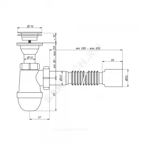 Сифон для умывальника/мойки бутылочный 1 1/4"x40 с гофрой 40х50 универсальный литой выпуск с пластиковой решёткой D=70мм Варяг АНИ Пласт C5510