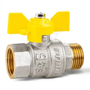 Кран шаровой латунь никель газ Pride Ду 15 Ру40 ВР/НР полнопроходной бабочка аналог 11б27п LD 47.15.В-Н.Б