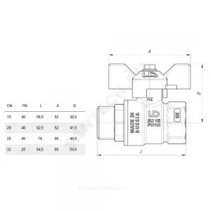 Кран шаровой латунь никель газ Pride Ду 15 Ру40 ВР/НР полнопроходной бабочка аналог 11б27п LD 47.15.В-Н.Б