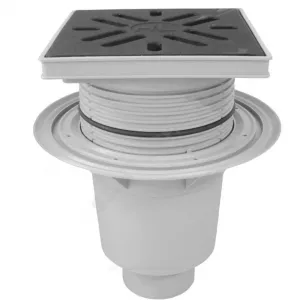 Трап регулируемый с "сухим" затвором Дн 160 с чугунной решёткой 240х240мм с обжимным фланцем и подрамником из ПП вертикальный выпуск серия PERFEKT HL HL616/5