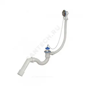 Слив-перелив для ванны трубный с пробкой на цепочке 1 1/2"x40 с переходной трубкой 45гр 40/50 выпуск с нержавеющей решёткой D=70мм Орио А-40087